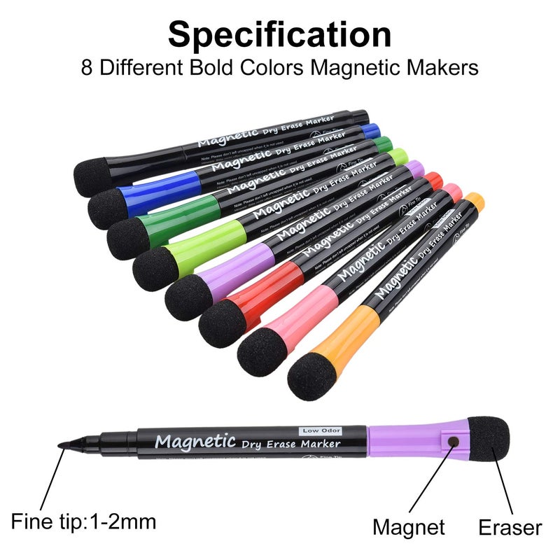 Browill Magnetic Dry Erase Markers, (12 pk) Dealkits Low Odor White Board Markers with Erasers for Kids Teacher Supplies for Classroom Work on White Board, Calender, Fine Tip Point, Black - Image 2